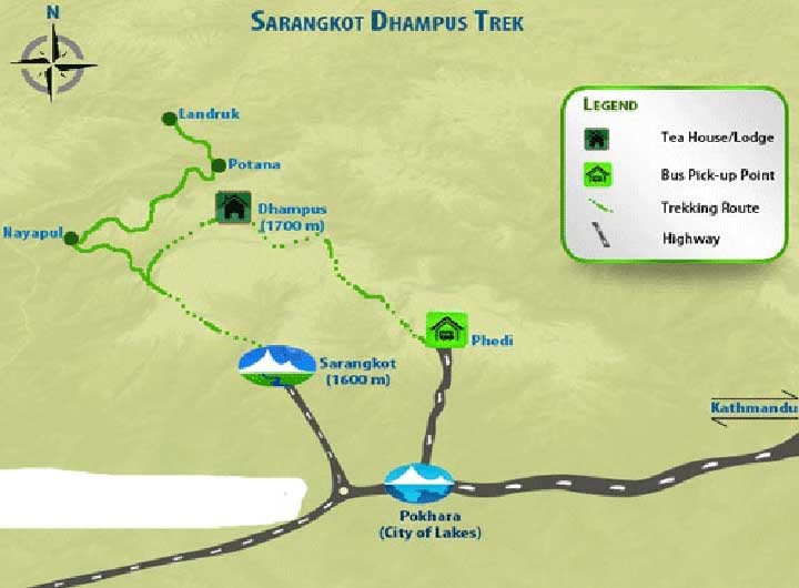 Dhampus Sarangkot Trek Map